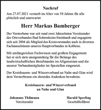 Traueranzeige von Markus Bamberger von vrm-trauer