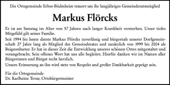 Traueranzeige von Markus Flörcks von vrm-trauer