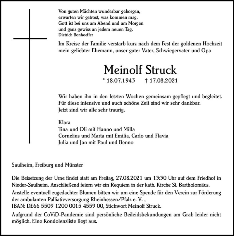  Traueranzeige für Meinolf Struck vom 21.08.2021 aus vrm-trauer