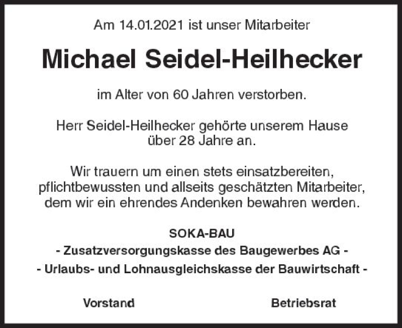  Traueranzeige für Michael Seidel-Heilhecker vom 07.08.2021 aus vrm-trauer
