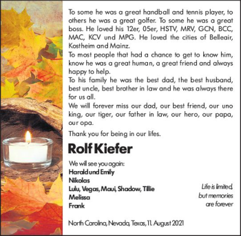 Traueranzeige von Rolf Kiefer von vrm-trauer