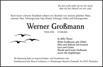 Traueranzeige von Werner Großmann von vrm-trauer