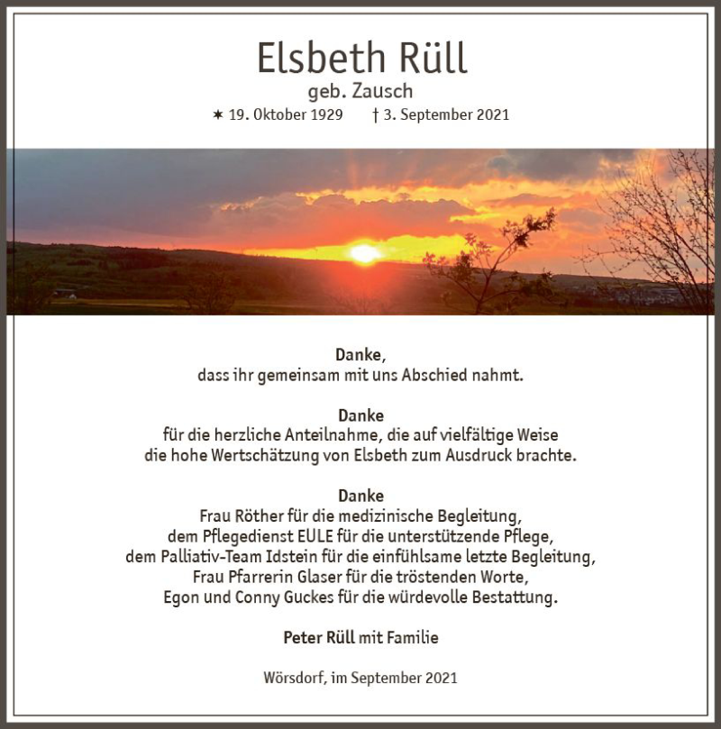  Traueranzeige für Elsbeth Rüll vom 25.09.2021 aus vrm-trauer