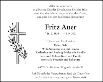 Traueranzeige von Fritz Auer von vrm-trauer