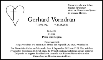 Traueranzeige von Gerhard Vorndran von vrm-trauer