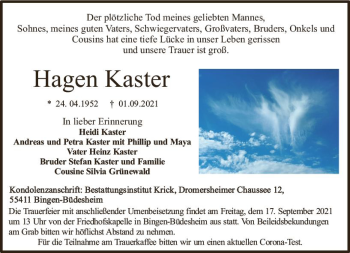 Traueranzeige von Hagen Kaster von vrm-trauer