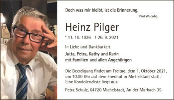 Traueranzeige von Heinz Pilger von vrm-trauer