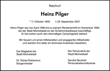 Traueranzeige von Heinz Pilger von vrm-trauer