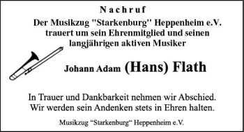 Traueranzeige von Johann Adam Flath von vrm-trauer