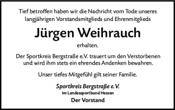 Traueranzeige von Jürgen Weihrauch von vrm-trauer