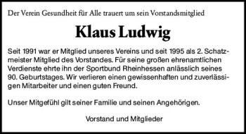 Traueranzeige von Klaus Ludwig von vrm-trauer
