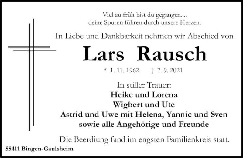  Traueranzeige für Lars Rausch vom 18.09.2021 aus vrm-trauer