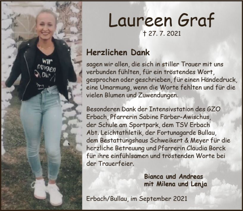  Traueranzeige für Laureen Graf vom 04.09.2021 aus vrm-trauer