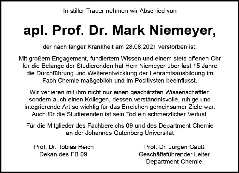  Traueranzeige für Mark Niemeyer vom 11.09.2021 aus vrm-trauer