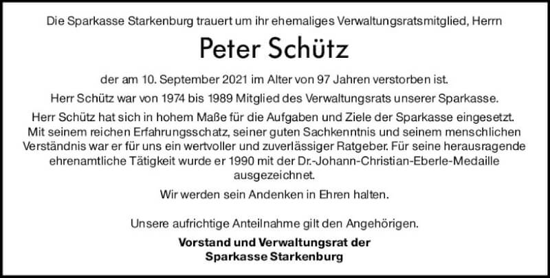  Traueranzeige für Peter Schütz vom 18.09.2021 aus vrm-trauer