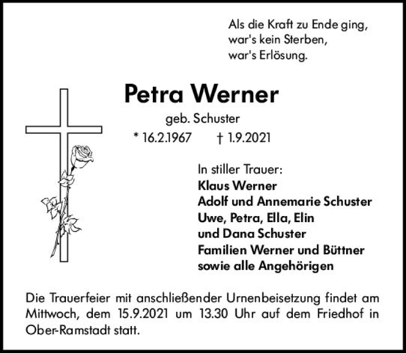  Traueranzeige für Petra Werner vom 11.09.2021 aus vrm-trauer