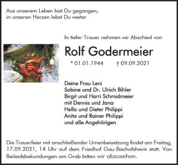 Traueranzeige von Rolf Godermeier von vrm-trauer