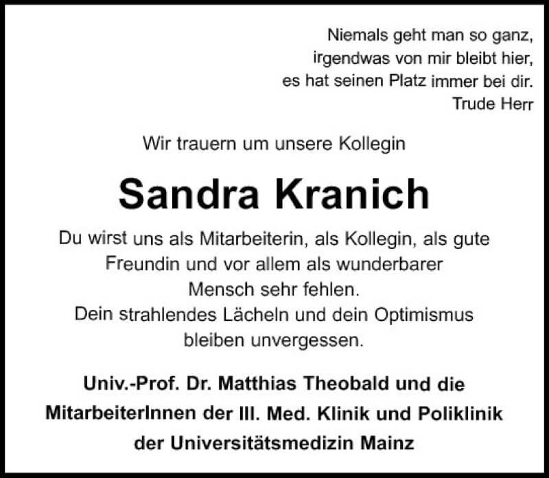  Traueranzeige für Sandra Kranich vom 18.09.2021 aus vrm-trauer