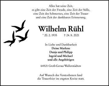 Traueranzeige von Wilhelm Rühl von vrm-trauer