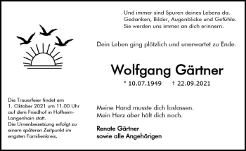 Traueranzeige von Wolfgang Gärtner von vrm-trauer
