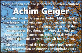 Traueranzeige von Achim Geiger von vrm-trauer Darmstädter Echo