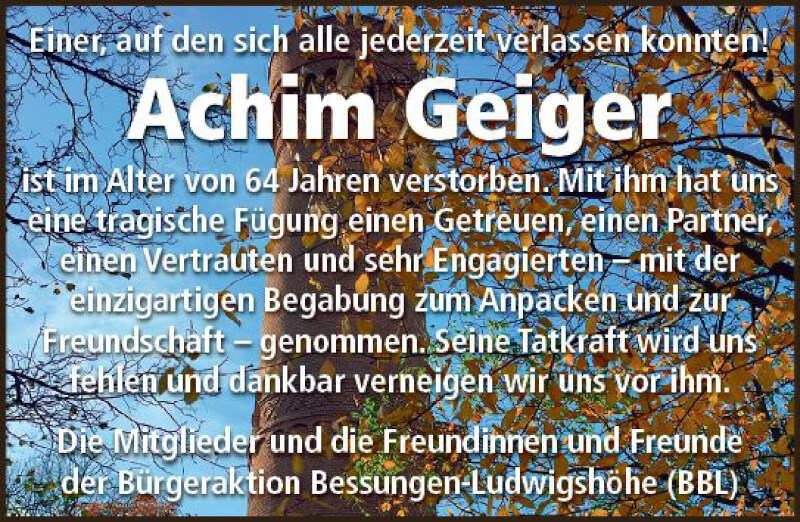  Traueranzeige für Achim Geiger vom 15.01.2022 aus vrm-trauer Darmstädter Echo
