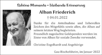 Traueranzeige von Alban Friederich von vrm-trauer AZ Mainz