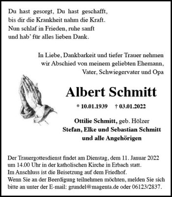 Traueranzeige von Albert Schmitt von vrm-trauer Rheingau