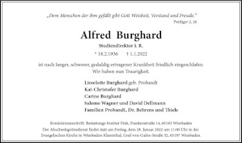 Traueranzeige von Alfred Burghard von vrm-trauer Wiesbadener Kurier
