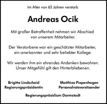 Traueranzeige von Andreas Ocik von vrm-trauer Darmstädter Echo