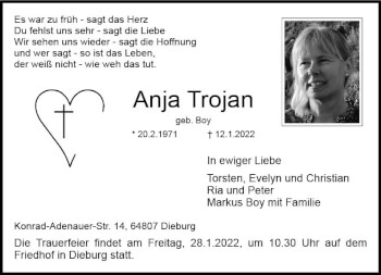Traueranzeige von Anja Trojan von vrm-trauer DieburgerAnzeiger/Groß-Zimmerner Lokala