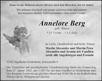 Traueranzeige von Annelore Berg von vrm-trauer AZ Mainz