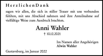 Traueranzeige von Anni Wahler von vrm-trauer AZ Mainz