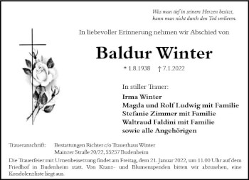 Traueranzeige von Baldur Winter von vrm-trauer AZ Mainz