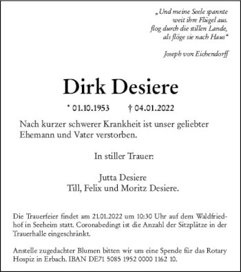 Traueranzeige von Dirk Desiere von vrm-trauer Darmstädter Echo