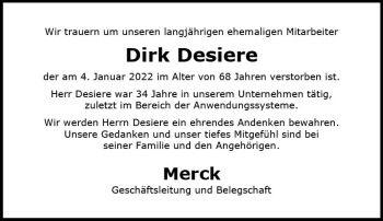 Traueranzeige von Dirk Desiere von vrm-trauer Darmstädter Echo