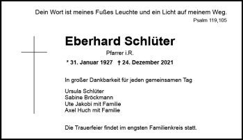 Traueranzeige von Eberhard Schlüter von vrm-trauer Wiesbadener Kurier