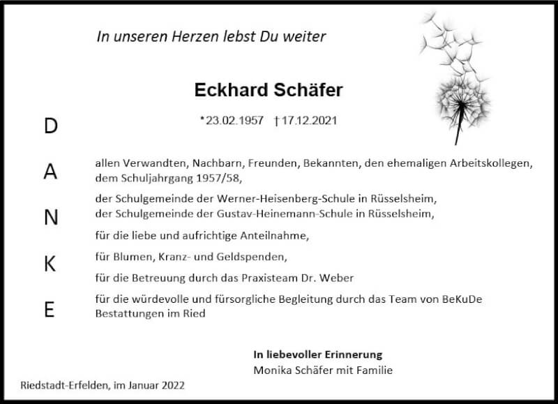  Traueranzeige für Eckhard Schäfer vom 22.01.2022 aus vrm-trauer Groß-Gerauer Echo