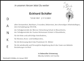 Traueranzeige von Eckhard Schäfer von vrm-trauer Groß-Gerauer Echo