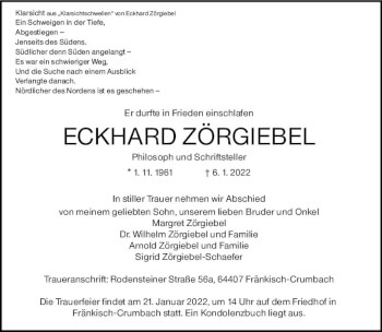 Traueranzeige von Eckhard Zörgiebel von vrm-trauer Odenwälder Echo