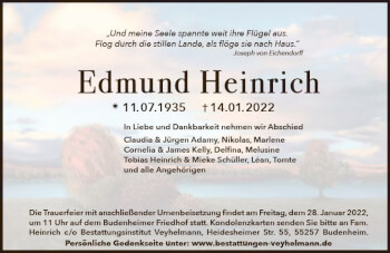 Traueranzeige von Edmund Heinrich von vrm-trauer AZ Mainz