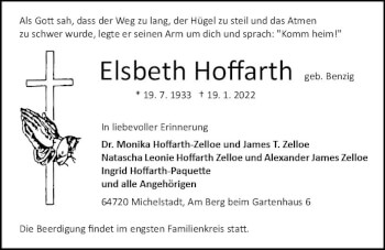 Traueranzeige von Elsbeth Hoffarth von vrm-trauer Odenwälder Echo