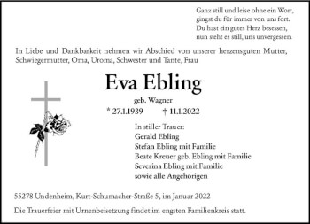 Traueranzeige von Eva Ebling von vrm-trauer AZ Mainz