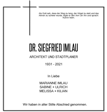 Traueranzeige von Dr. Siegfried Imlau 