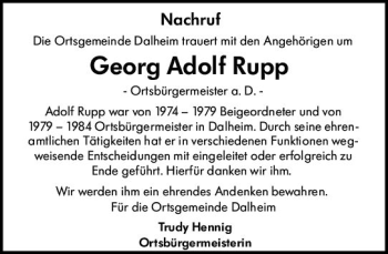 Traueranzeige von Georg Adolf Rupp von vrm-trauer AZ Mainz
