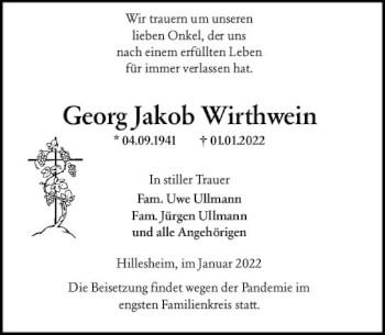 Traueranzeige von Georg Jakob Wirthwein von vrm-trauer AZ Mainz