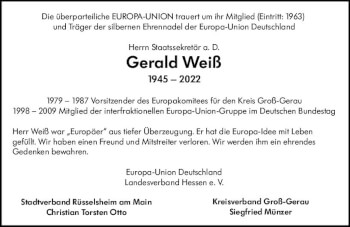 Traueranzeige von Gerold Weiß von vrm-trauer Rüsselsheimer Echo / MainSpitze
