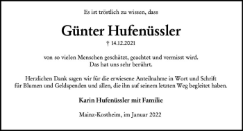 Traueranzeige von Günter Hufenüssler von vrm-trauer AZ Mainz