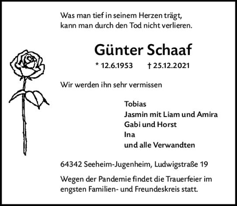  Traueranzeige für Günter Schaaf vom 08.01.2022 aus vrm-trauer Darmstädter Echo