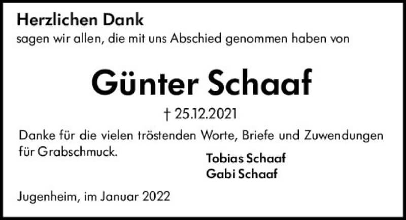  Traueranzeige für Günter Schaaf vom 22.01.2022 aus vrm-trauer Darmstädter Echo